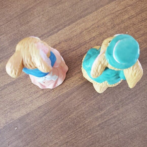 Vintage Ceramic Porcelain Bunny Rabbit Couple Easter Decor Figurines 3 1/2” - Picture 5 of 6